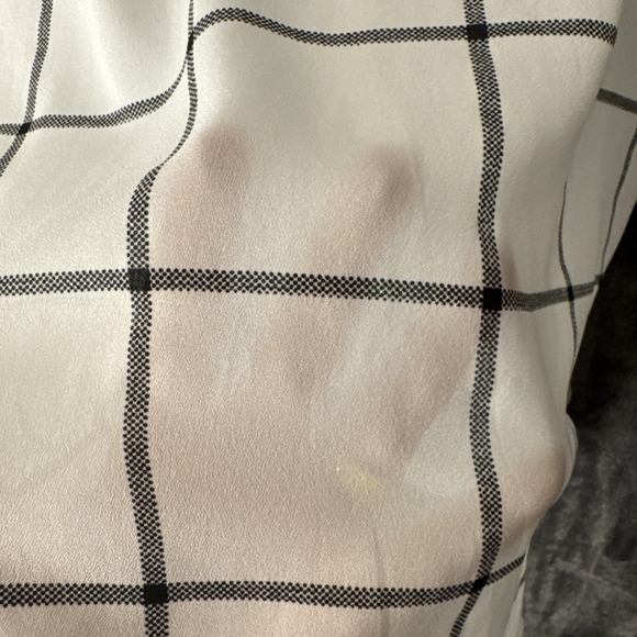 Marisol Women's White/Black Size Large Short Sleeve Check Blouse Semi Sheer Top - Picture 6 of 7